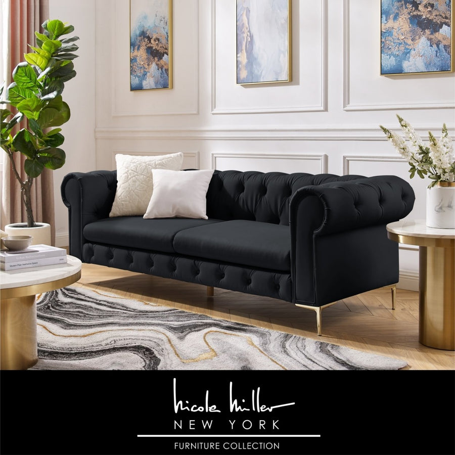 Laci Sofa - Button Tufted, 3 Seat - Rolled Arms - Y leg, Sinuous Springs Image 1