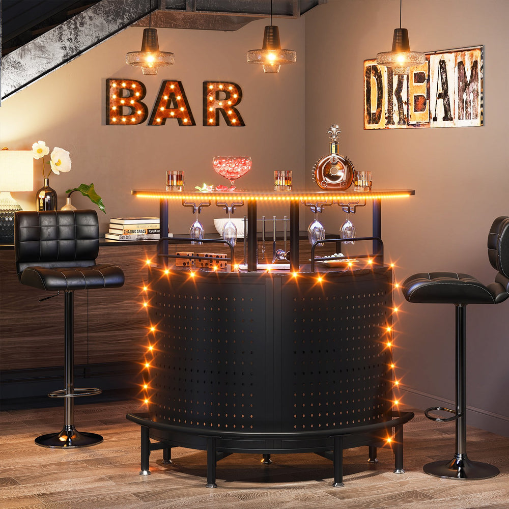 Tribesigns Smart Bar Unit with Led Lights, 3-Tier Liquor Bar Table with Wine Glasses Holder and Storage Shelves, Wine Image 2