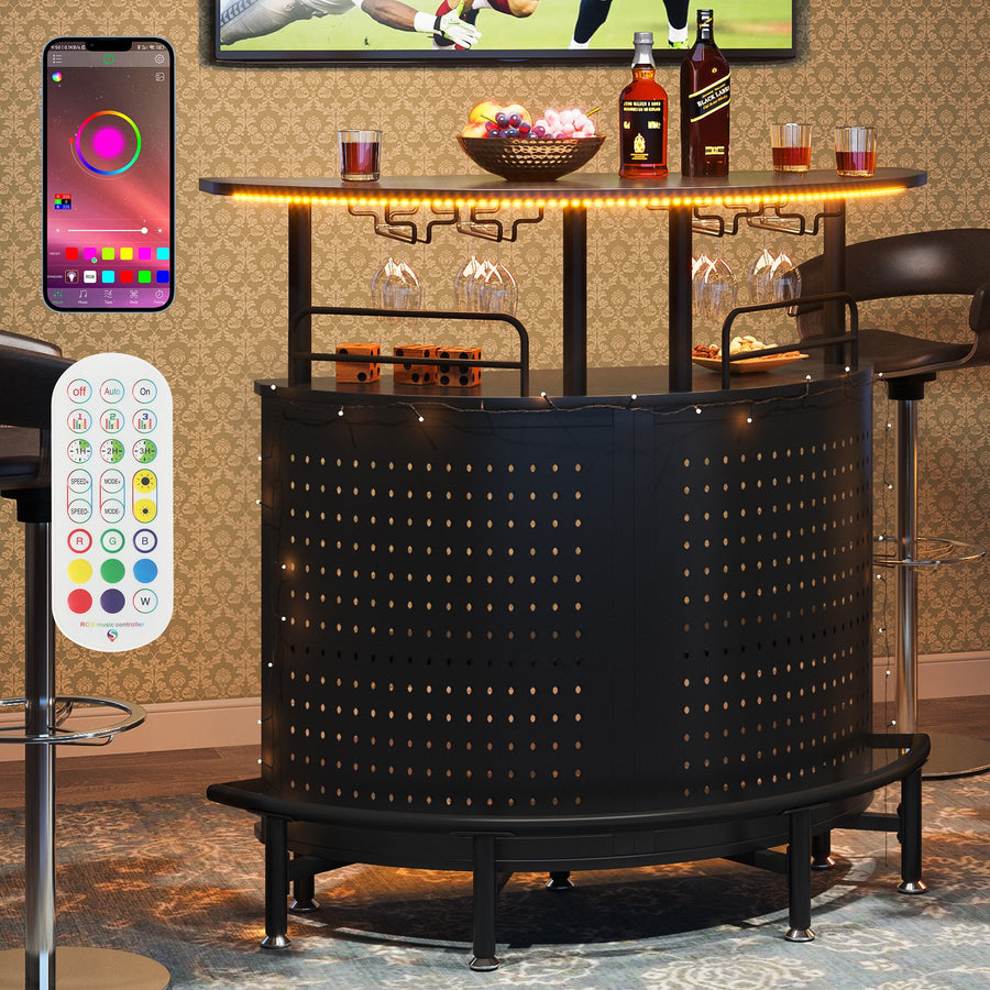 Tribesigns Smart Bar Unit with Led Lights, 3-Tier Liquor Bar Table with Wine Glasses Holder and Storage Shelves, Wine Image 1