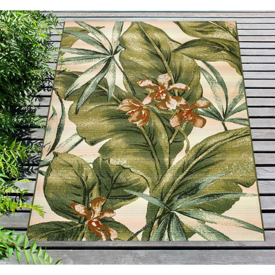 Liora Manne Marina Tropical Leaf Indoor Outdoor Area Rug Cream Image 3
