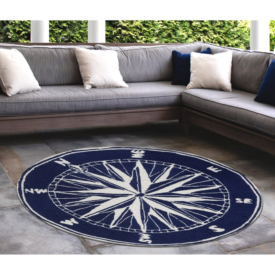 Liora Manne Frontporch Compass Indoor Outdoor Area Rug Navy Image 1
