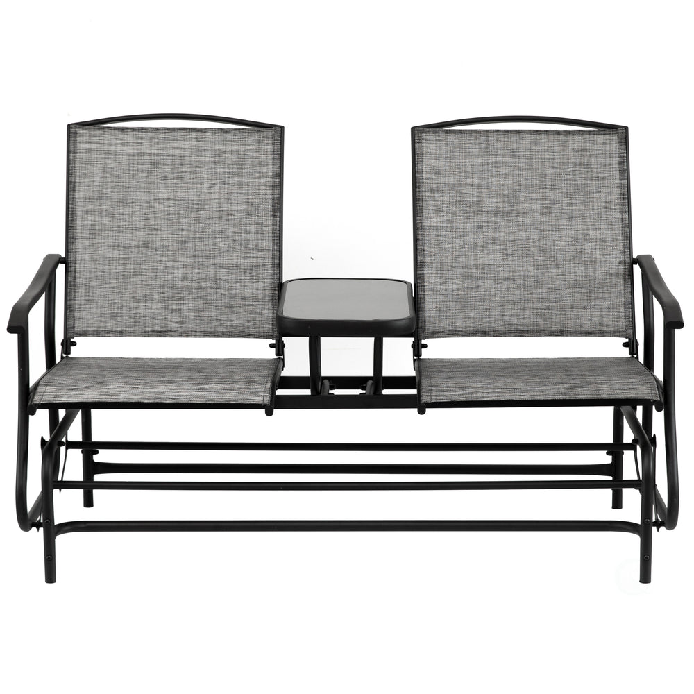 Two Person Outdoor Double Swing Glider Chair Set with Center Tempered Glass Table, Loveseat Lawn Rocker Bench Image 2