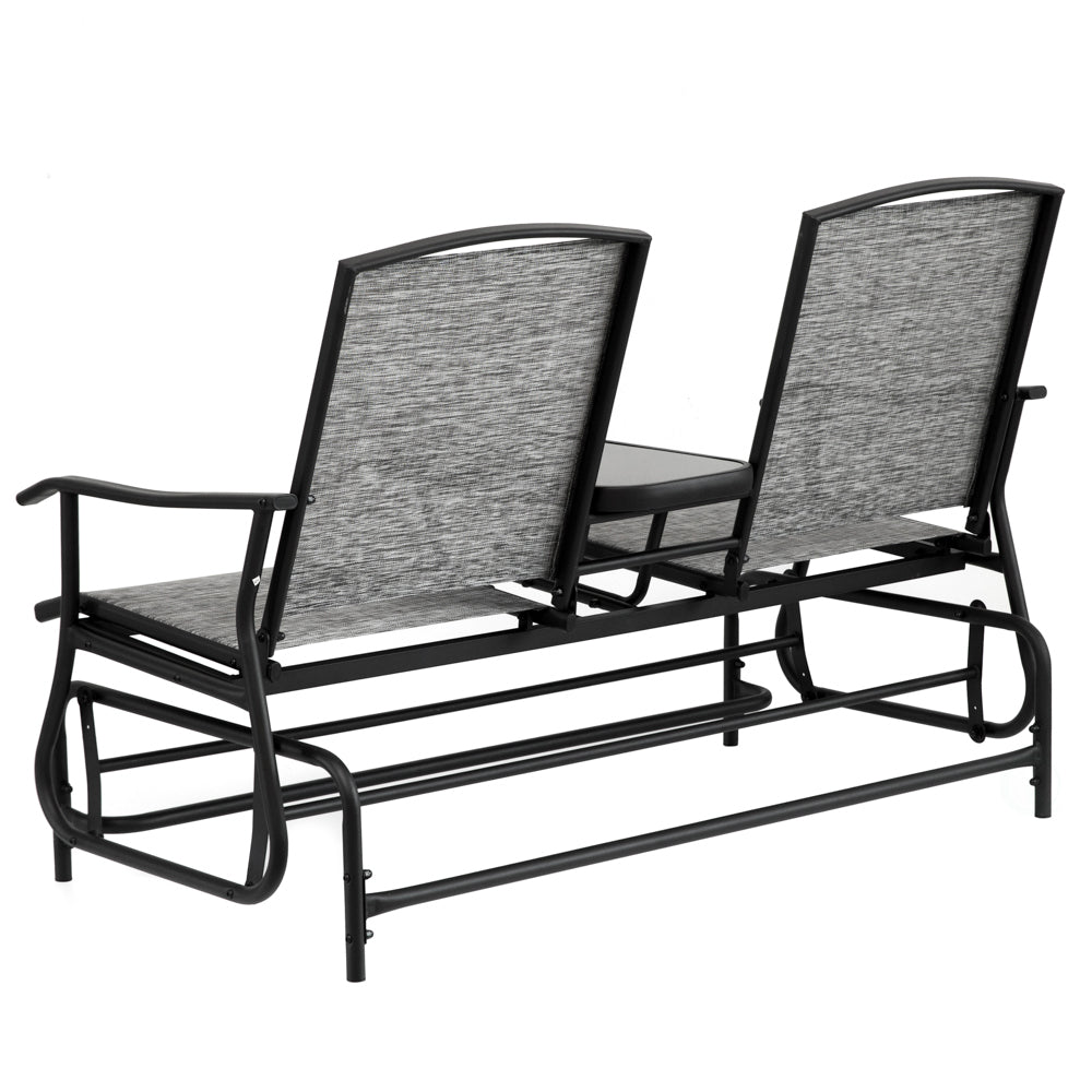 Two Person Outdoor Double Swing Glider Chair Set with Center Tempered Glass Table, Loveseat Lawn Rocker Bench Image 4