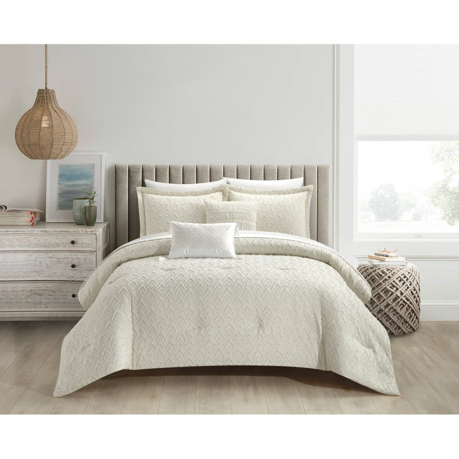 Deign 5 Piece Comforter Set Clip Jacquard Geometric Pattern Design Bedding Image 1