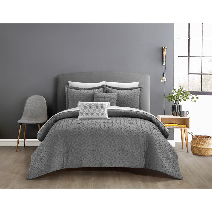 Deign 5 Piece Comforter Set Clip Jacquard Geometric Pattern Design Bedding Image 4