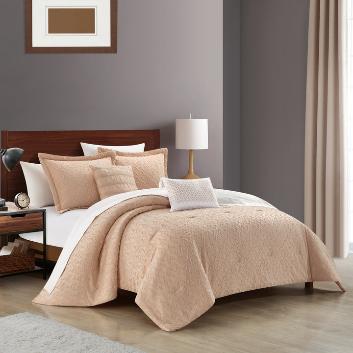Deign 5 Piece Comforter Set Clip Jacquard Geometric Pattern Design Bedding Image 6
