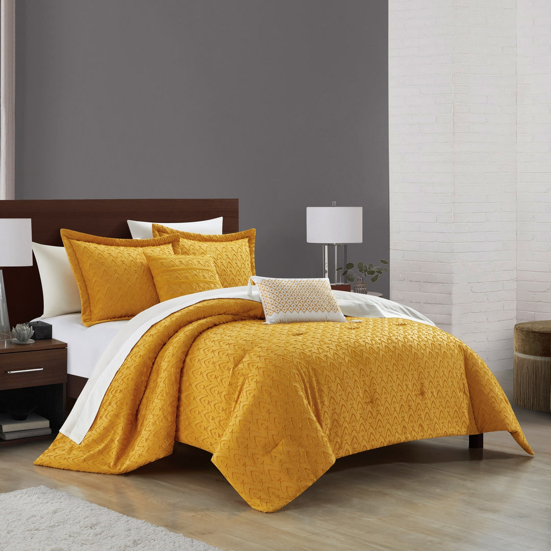 Deign 5 Piece Comforter Set Clip Jacquard Geometric Pattern Design Bedding Image 7