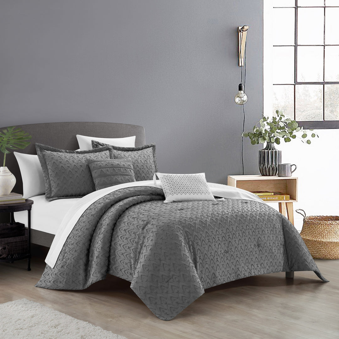 Deign 5 Piece Comforter Set Clip Jacquard Geometric Pattern Design Bedding Image 8