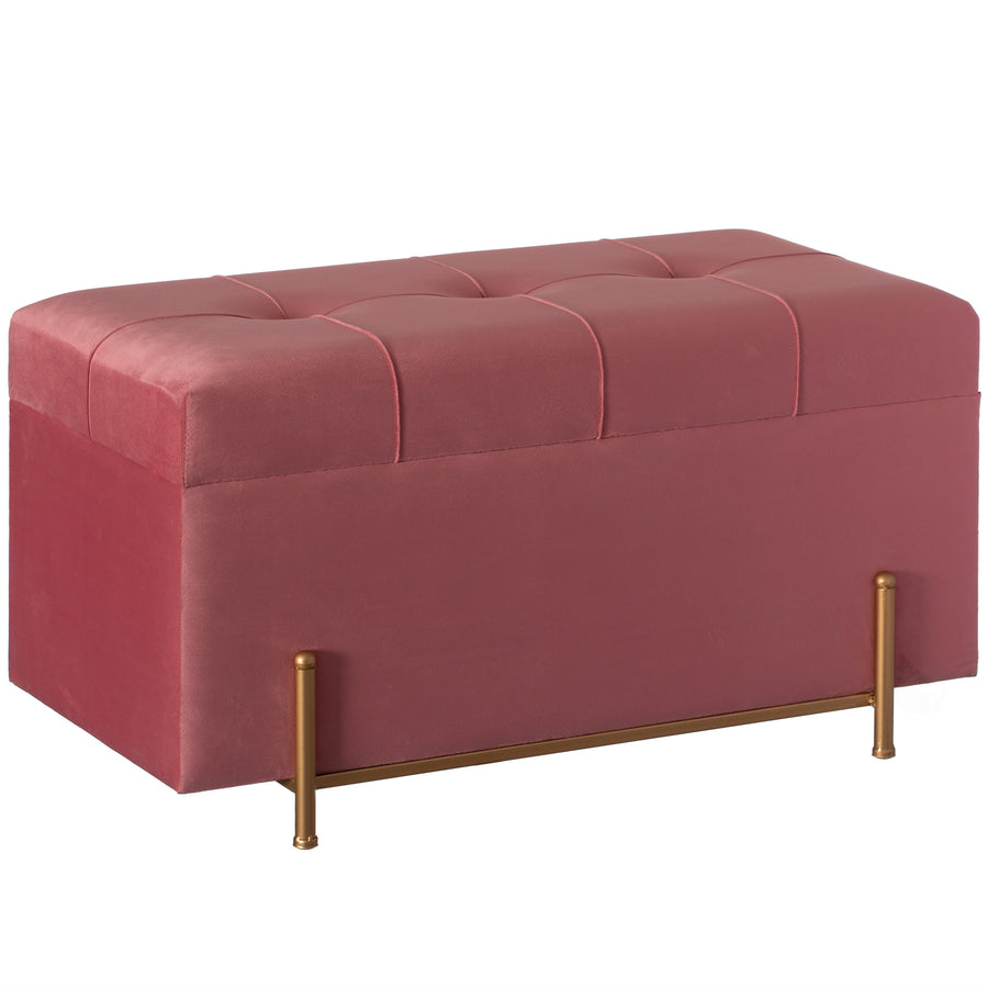 Large Rectangle Velvet Storage Ottoman Stool Box with Golden Legs Decorative Sitting Bench for Living Room Image 1