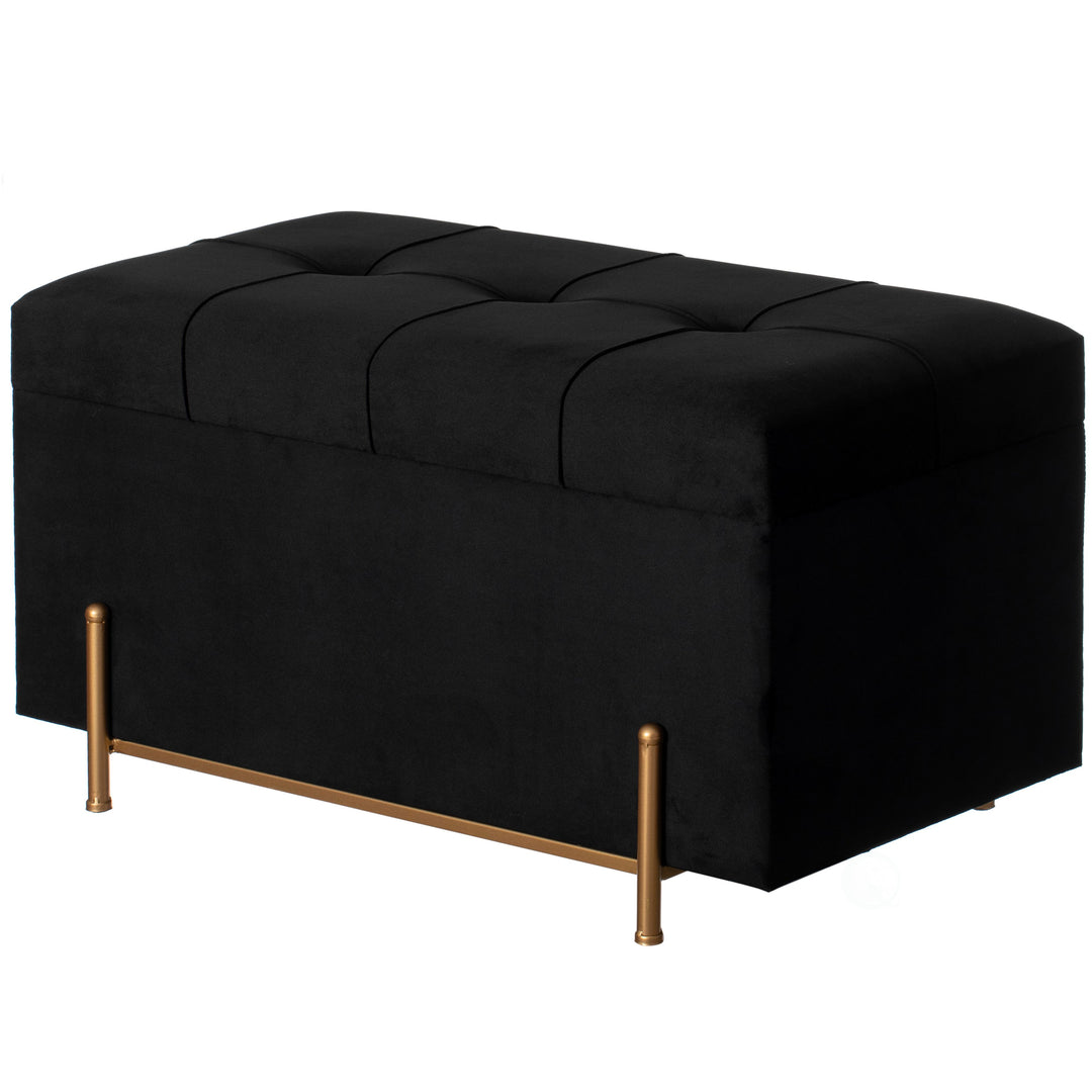 Large Rectangle Velvet Storage Ottoman Stool Box with Golden Legs Decorative Sitting Bench for Living Room Image 3