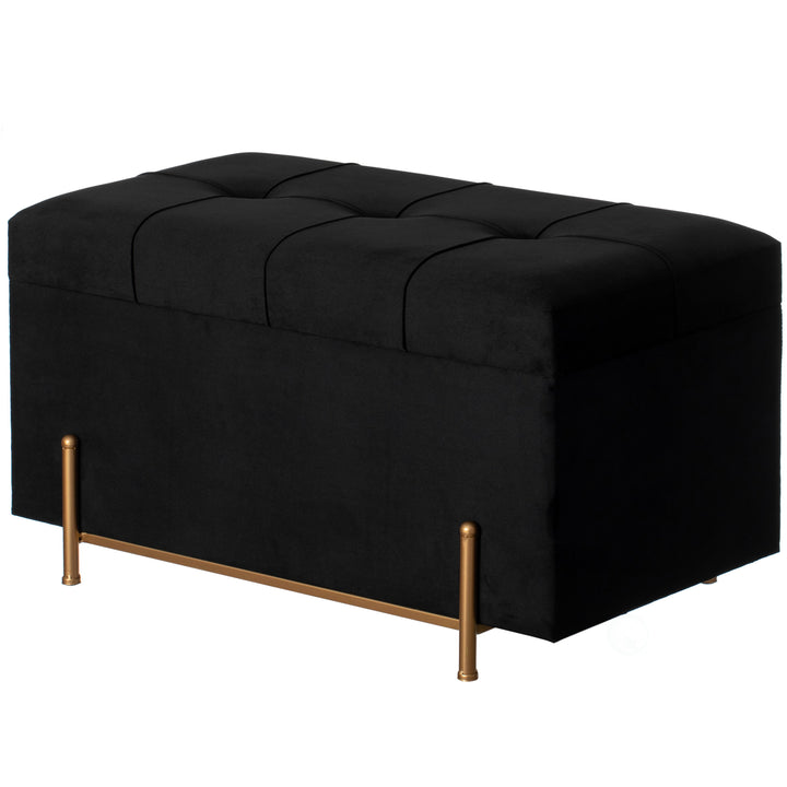 Large Rectangle Velvet Storage Ottoman Stool Box with Golden Legs Decorative Sitting Bench for Living Room Image 1