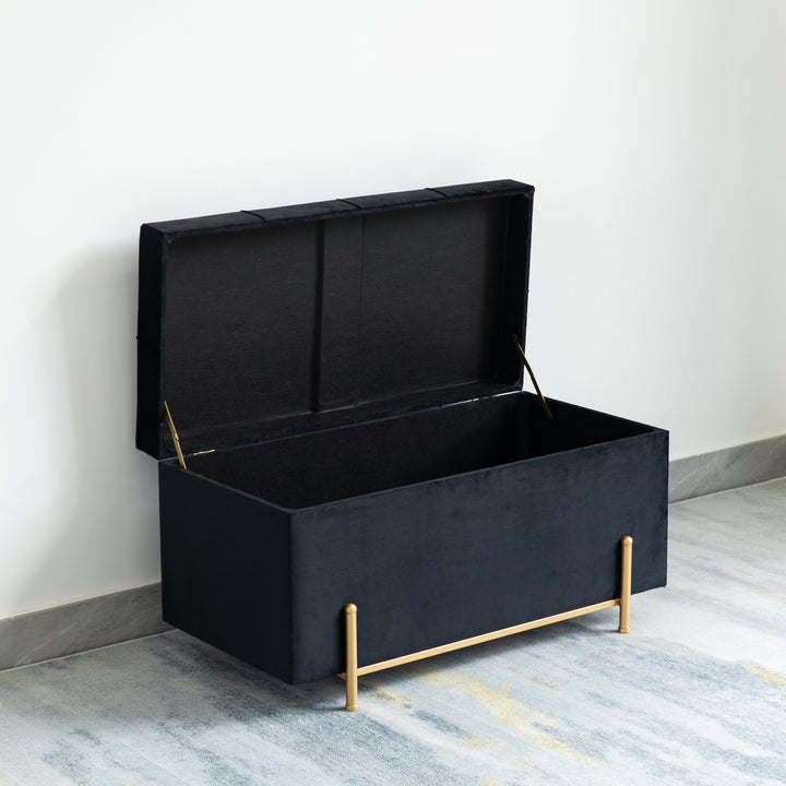 Large Rectangle Velvet Storage Ottoman Stool Box with Golden Legs Decorative Sitting Bench for Living Room Image 5