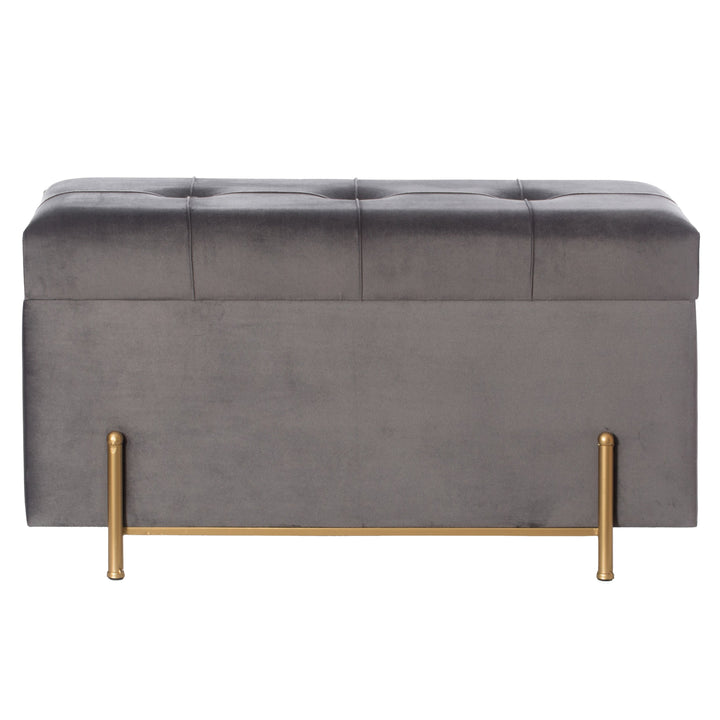 Large Rectangle Velvet Storage Ottoman Stool Box with Golden Legs Decorative Sitting Bench for Living Room Image 6