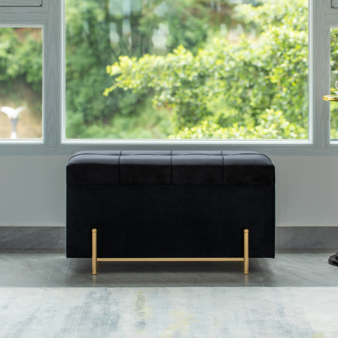 Large Rectangle Velvet Storage Ottoman Stool Box with Golden Legs Decorative Sitting Bench for Living Room Image 11