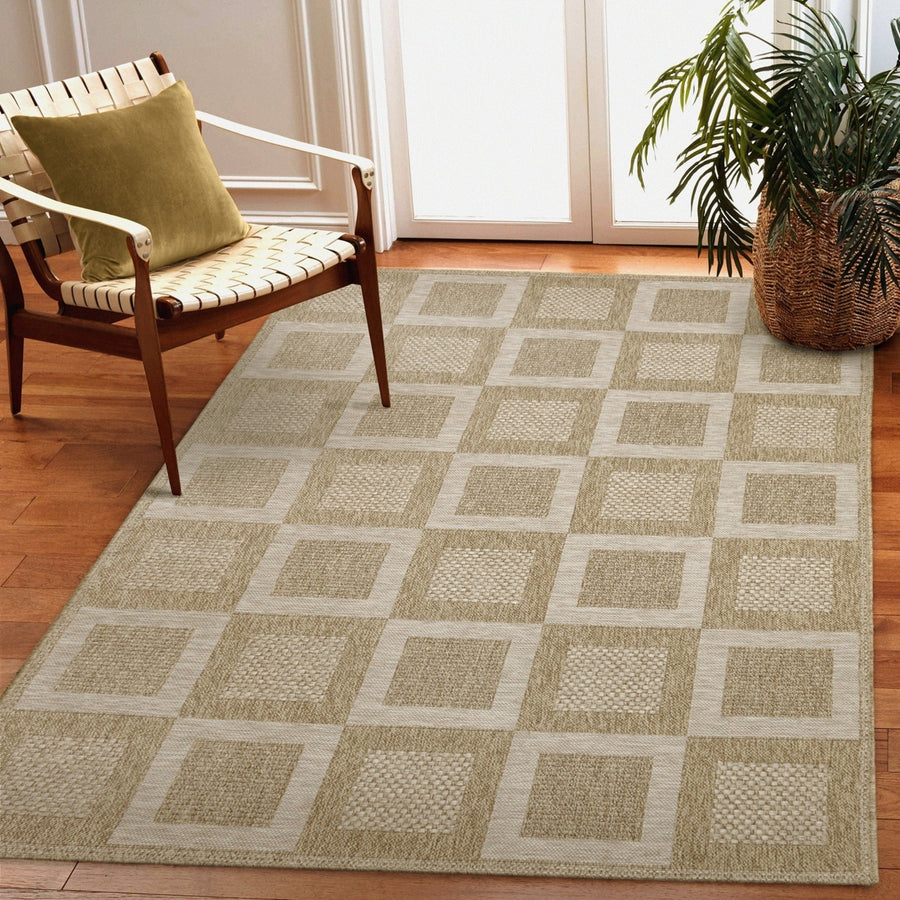 Liora Manne Orly Squares Indoor Outdoor Area Rug Natural Image 1
