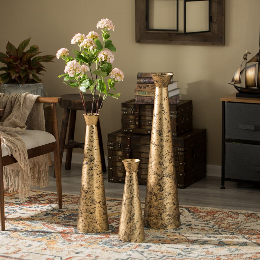 Brushed Paint Unique Straight Vase: Modern Metal Decorative Floor Vase - Flower Holder for Entryway, Living Room, or Image 1