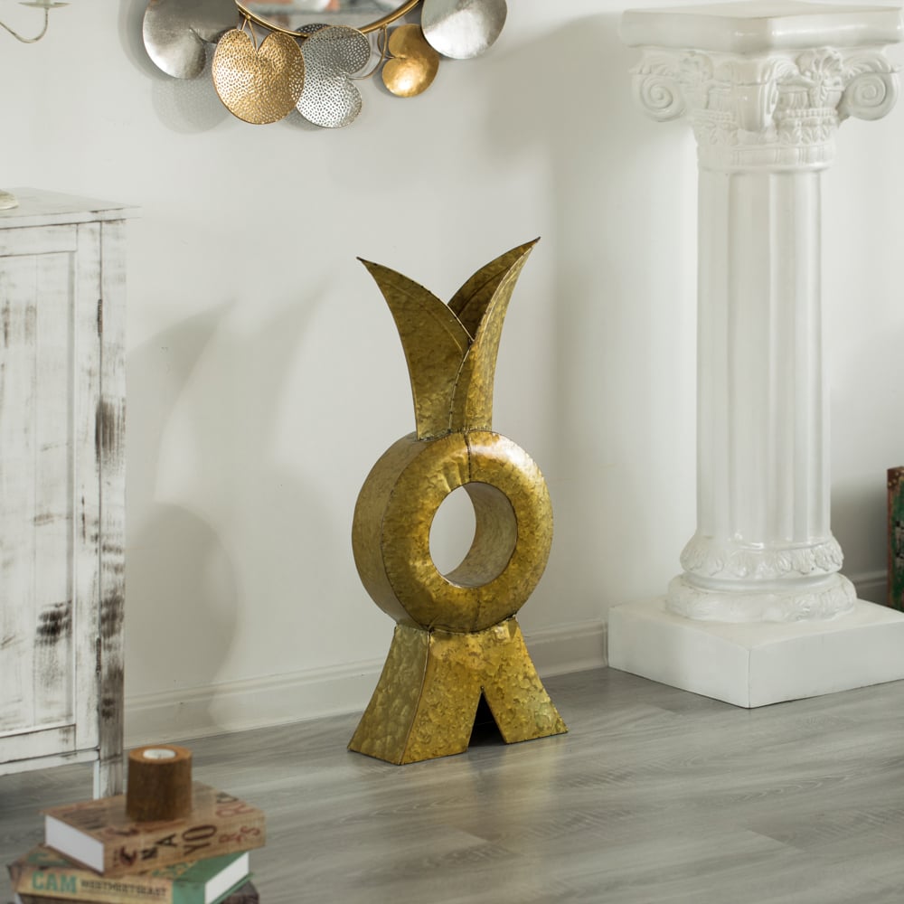 Unique Style Galvanized Gold Metal Design Large Floor Vase for Entryway, Living Room or Dining Room, 28 inTall Rustic Image 2
