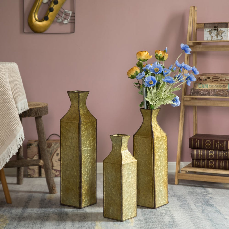 Decorative Antique Style Metal Bottle Shape Gold Floor Vase for Entryway, Living Room, Dining Room, , Centerpiece, Image 1