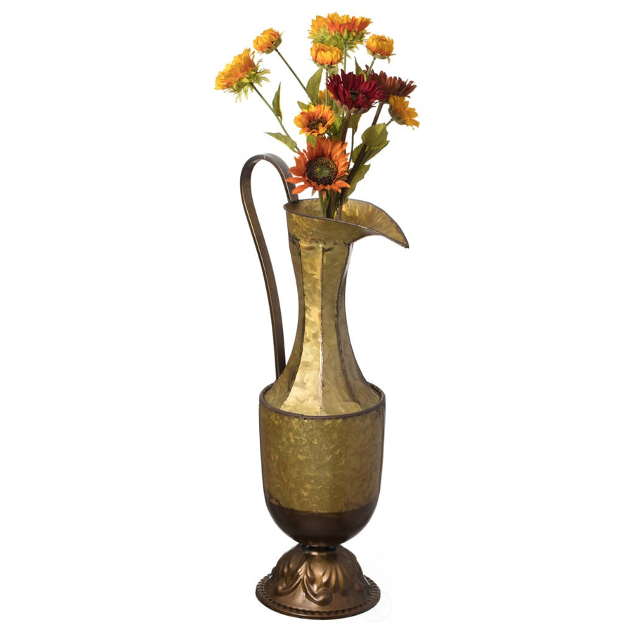 Decorative Antique Style 1 Handle Metal Jug Floor Vase - Vintage Inspired Rustic Design for Entryway, Living Room, or Image 1