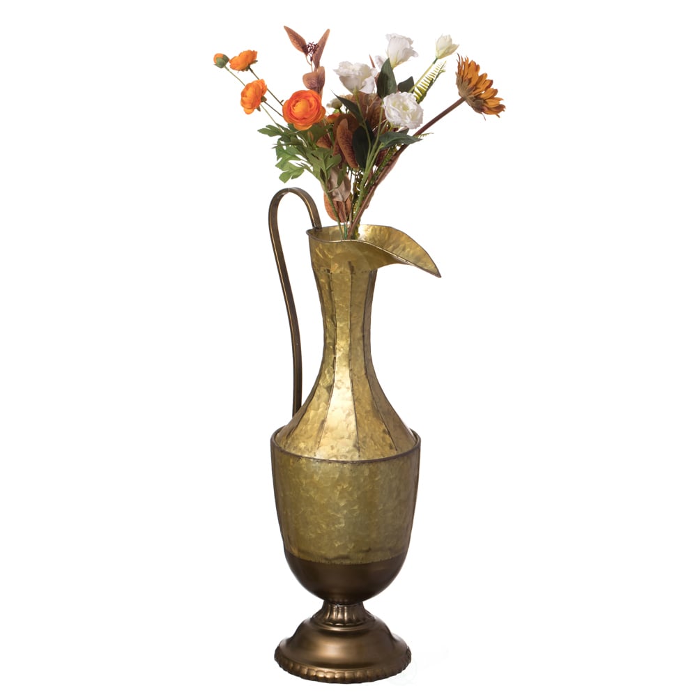 Decorative Antique Style 1 Handle Metal Jug Floor Vase - Vintage Inspired Rustic Design for Entryway, Living Room, or Image 2