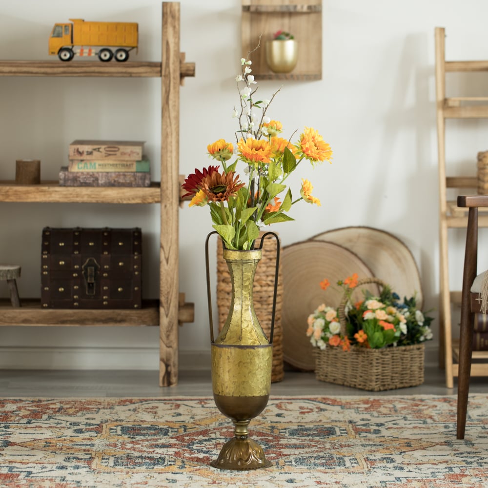 Decorative Antique Style Metal Jug Floor Vase with 2 Handles - Vintage Inspired Rustic Design for Entryway, Living Room, Image 7