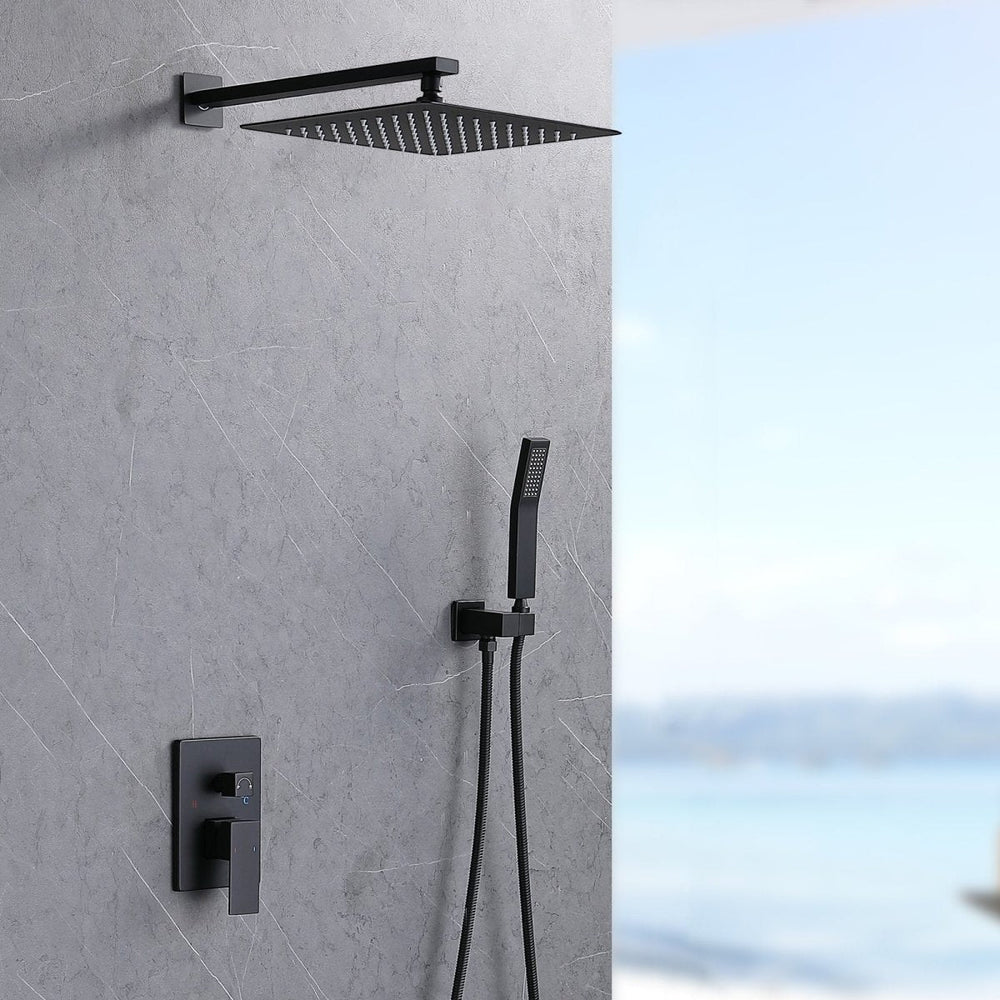 ExBrite Shower System Shower Faucet Combo Set Wall Mounted with 12" Rainfall Shower Head Set Matt Black Finish Image 2