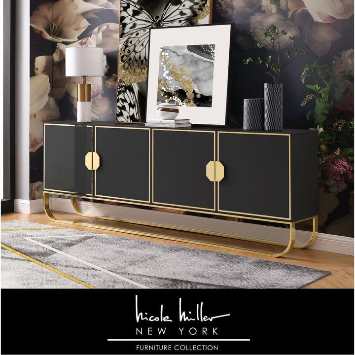 Jayna Sideboard - 4-Door  High Gloss Finish  Chrome/Gold Handles and Rouded Frame Image 1