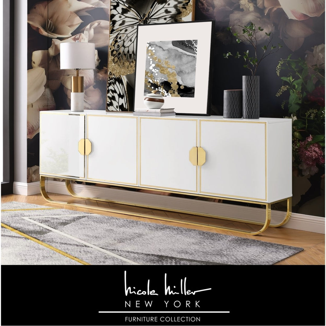 Jayna Sideboard - 4-Door  High Gloss Finish  Chrome/Gold Handles and Rouded Frame Image 5