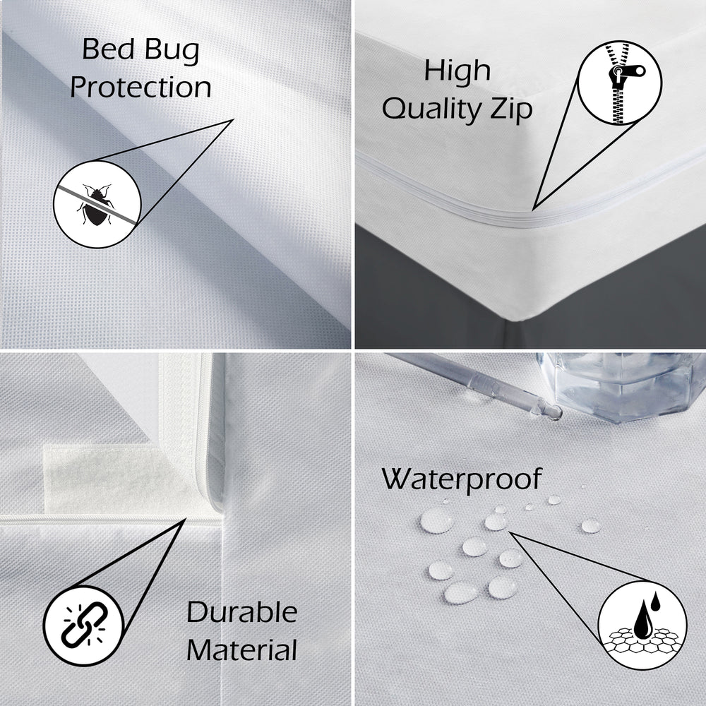 Fabric Zippered Waterproof and Bed Bug Dust Mite Mattress Encasement Cover Protector Image 2