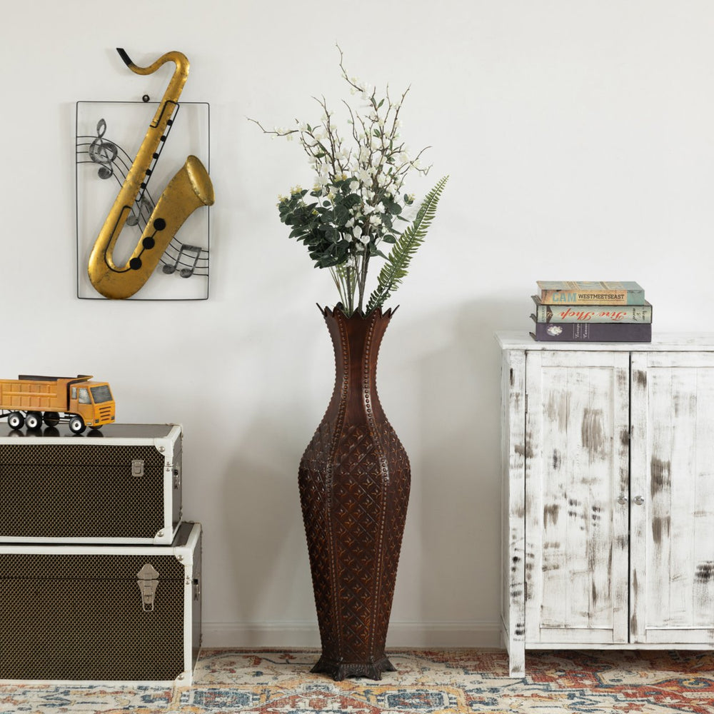 34-Inch Brown Metal Floor Vase: Elegant Centerpiece , Dried Flower, Artificial Flower, Living Room Decoration, Bedroom Image 2
