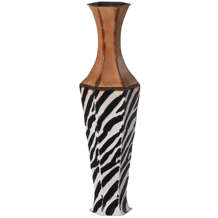 26-inch Tall White Striped and Brown Metal Floor Vase: Premium Centerpiece for  fill with Dried Flower and Artificial Image 3