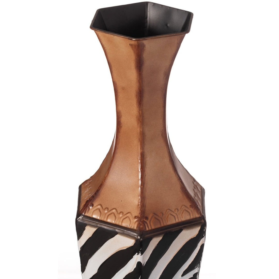 26-inch Tall White Striped and Brown Metal Floor Vase: Premium Centerpiece for  fill with Dried Flower and Artificial Image 5