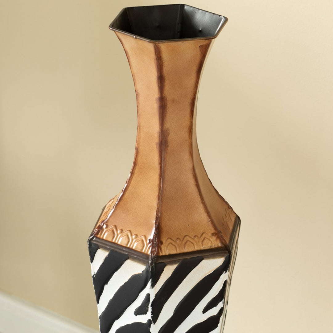 26-inch Tall White Striped and Brown Metal Floor Vase: Premium Centerpiece for  fill with Dried Flower and Artificial Image 8