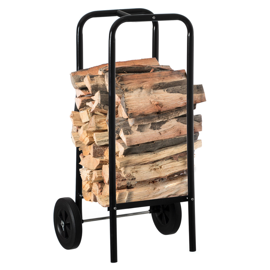 Indoor and Outdoor Patio Steel Firewood Log Carrier, Wood Rack Storage Stacking Holder, Black Image 1