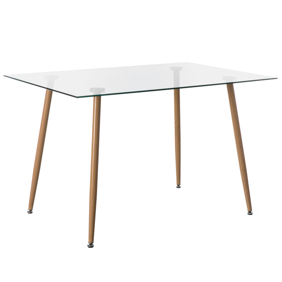 Rectangle Glass Top Accent Dining Table with Solid Wood Legs Modern Space Saving Small Leisure Tea Desk Image 1