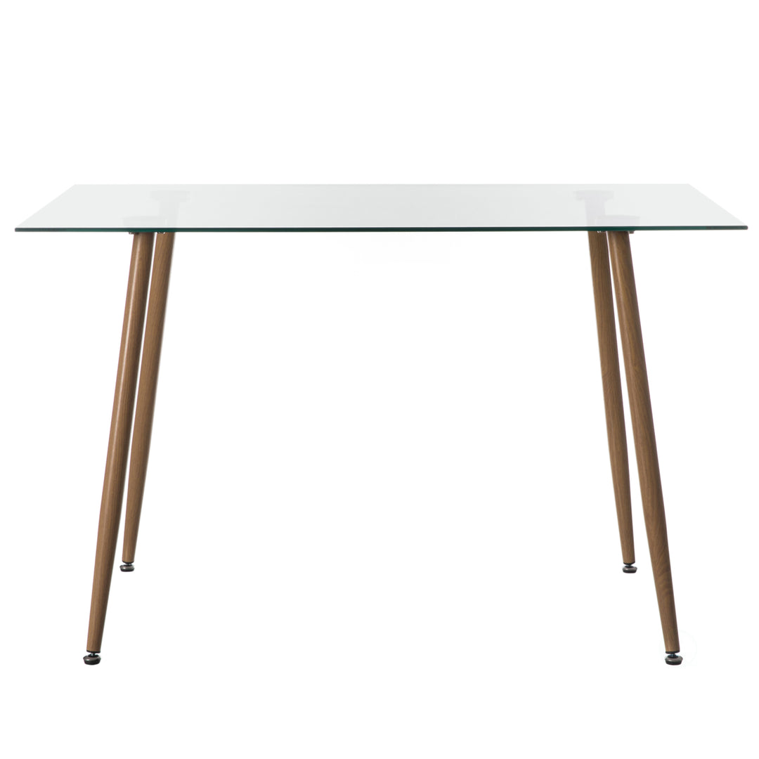 Rectangle Glass Top Accent Dining Table with Solid Wood Legs Modern Space Saving Small Leisure Tea Desk Image 3