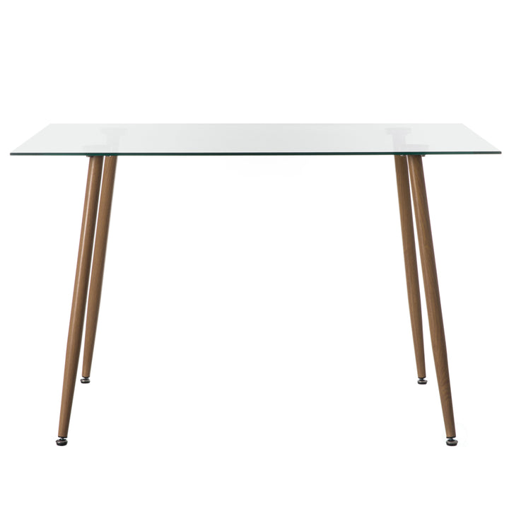 Rectangle Glass Top Accent Dining Table with Solid Wood Legs Modern Space Saving Small Leisure Tea Desk Image 3