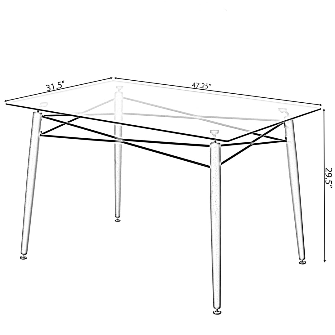 Rectangle Clear Glass Top Accent Dining Table with 4 Beech Metal Frame Solid Wood Legs Modern Space Saving Small Leisure Image 7