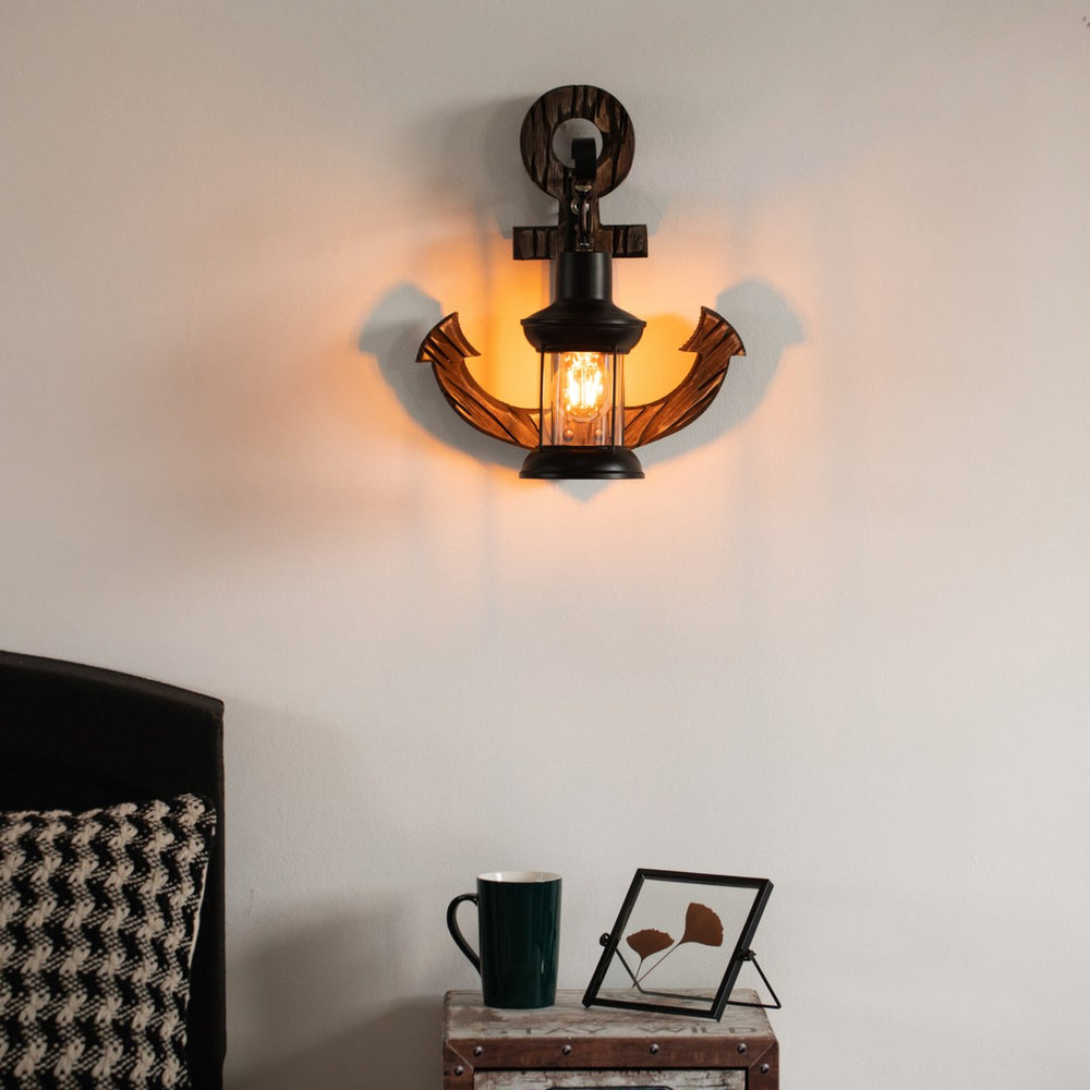 Vintage Industrial Anker Shape Wooden Wall Lamp, Wall Sconce Light Home, Restaurant or Bar Image 2