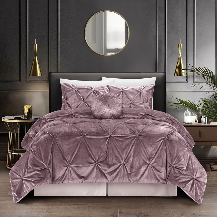 Nilah 5Pc Comforter Set -Shiny Velvet , Pinch Pleated Pintuck Image 1