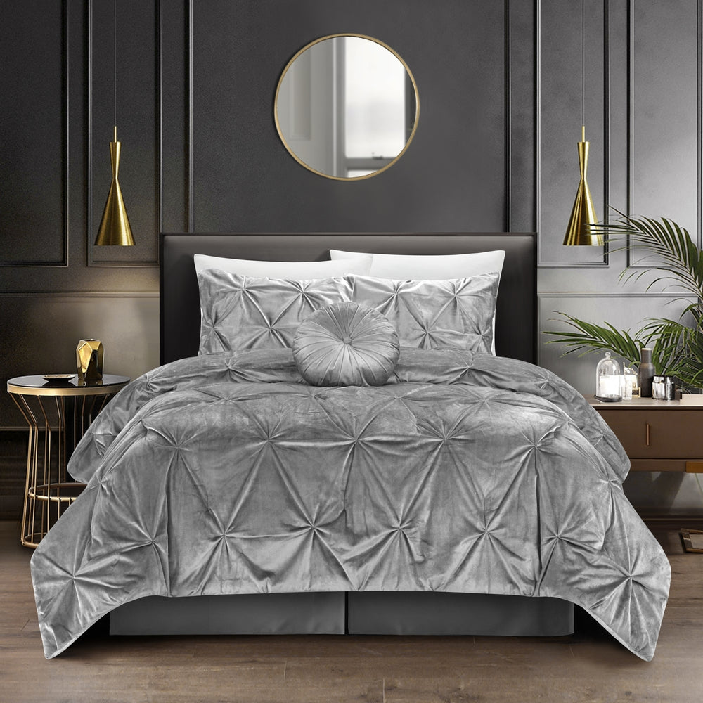 Nilah 5Pc Comforter Set -Shiny Velvet , Pinch Pleated Pintuck Image 2
