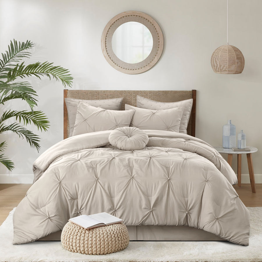 Baylie Comforter Set -Pinch Pleated Pintuck , Solid Neutral Color Image 1