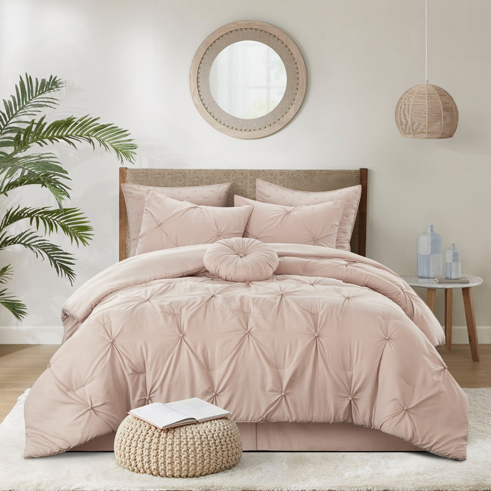 Baylie Comforter Set -Pinch Pleated Pintuck , Solid Neutral Color Image 2