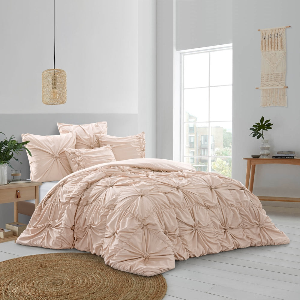 Bethel Comforter Set -Pinch Pleated Pintuck , Solid Neutral Color Image 2