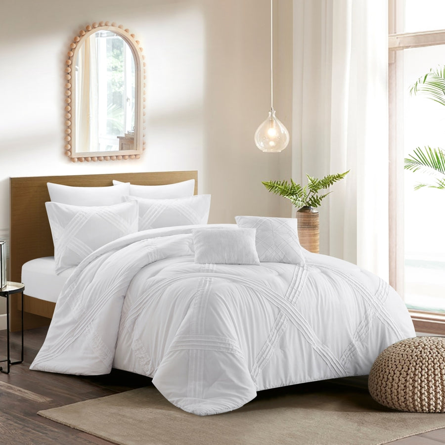 Caitlynn 5Pc Comforter Set -Pleated , Solid Neutral Color Image 1