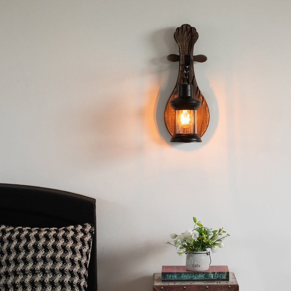 Vintage Industrial Unique Shape Wooden Wall Lamp, Wall Sconce Light for Home, Restaurant or Bar Image 2