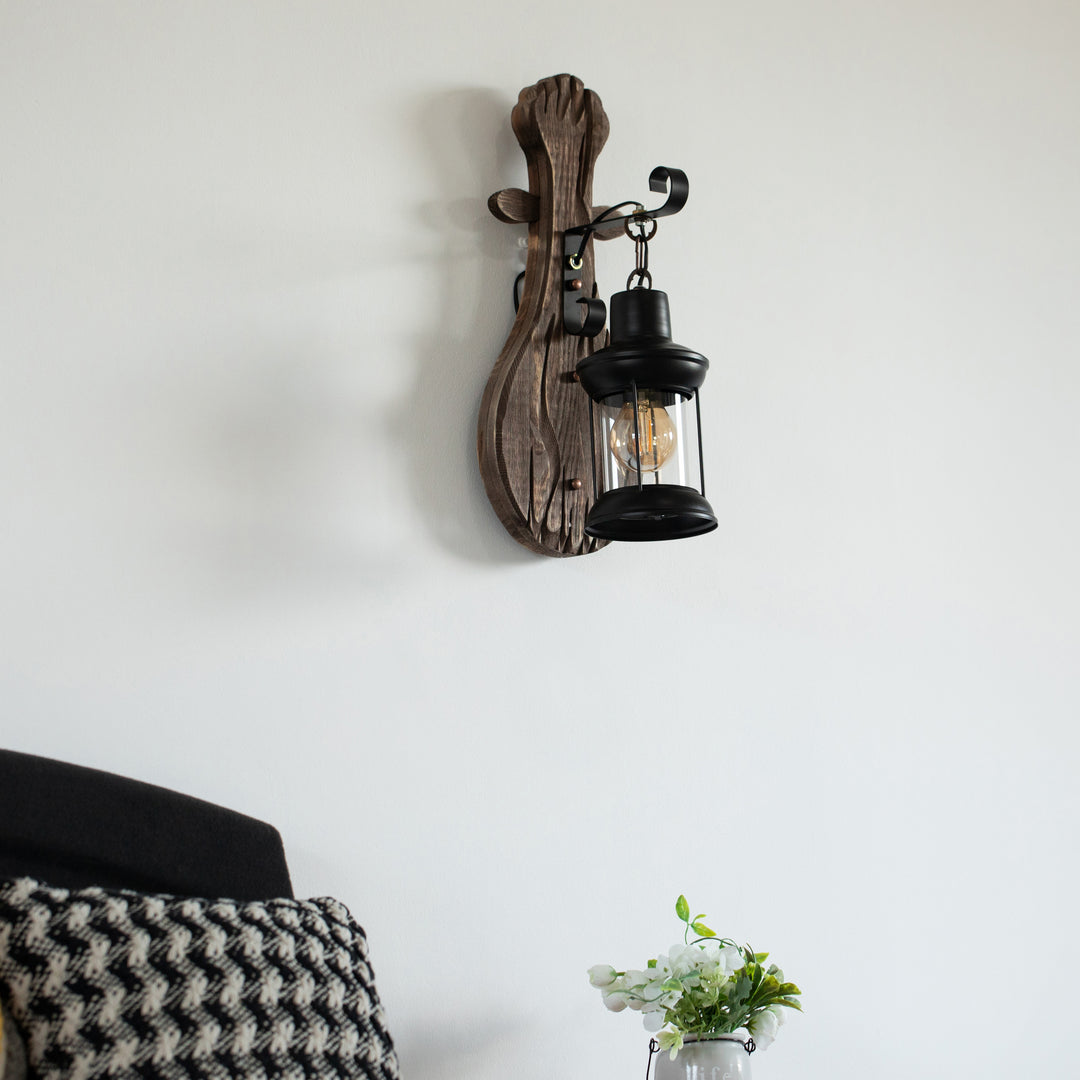 Vintage Industrial Unique Shape Wooden Wall Lamp, Wall Sconce Light for Home, Restaurant or Bar Image 8