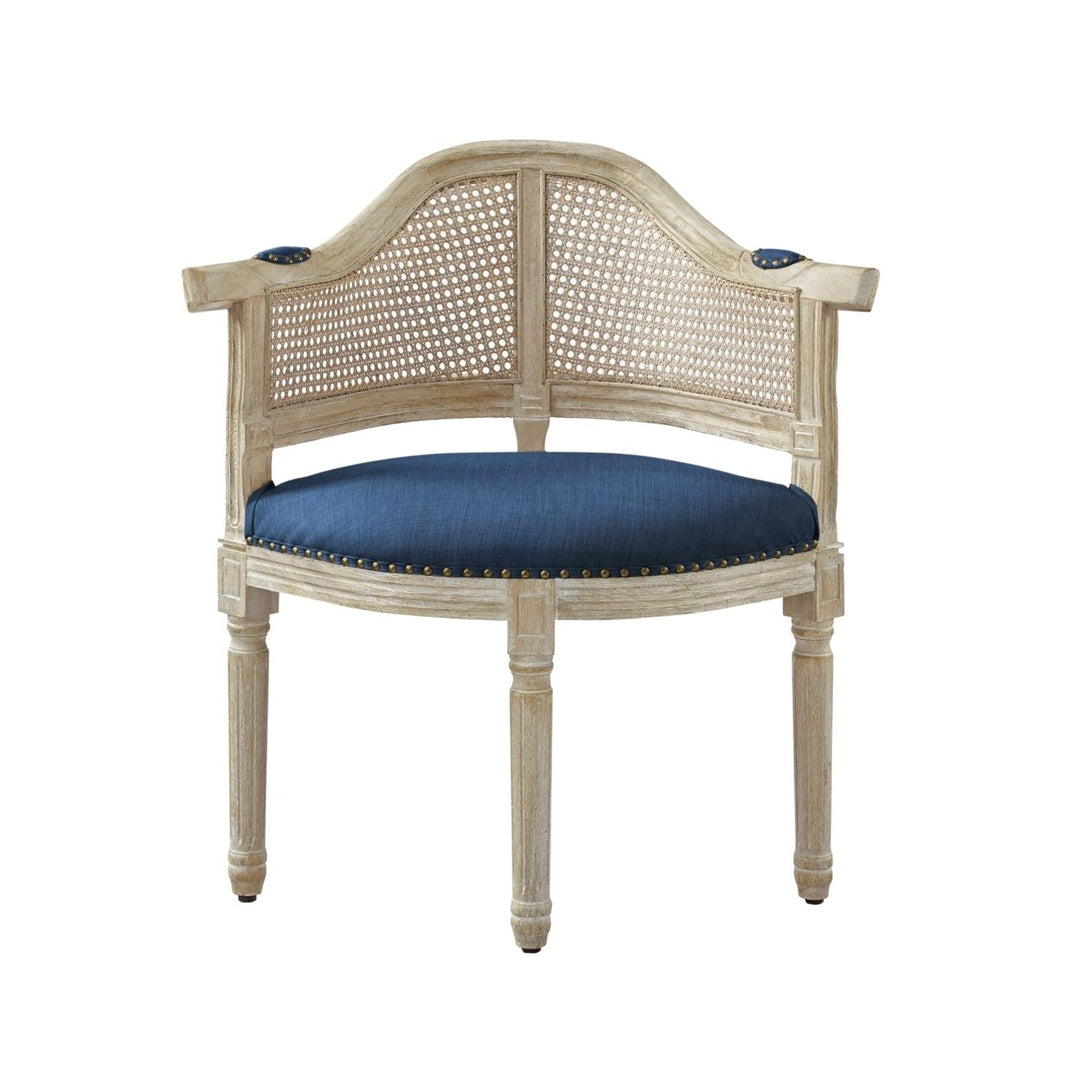 Arius Accent Chair - Upholstered, Nailhead Trim  Rattan Imitation, Curved Back  Antique Brushed Wood Finish Image 5