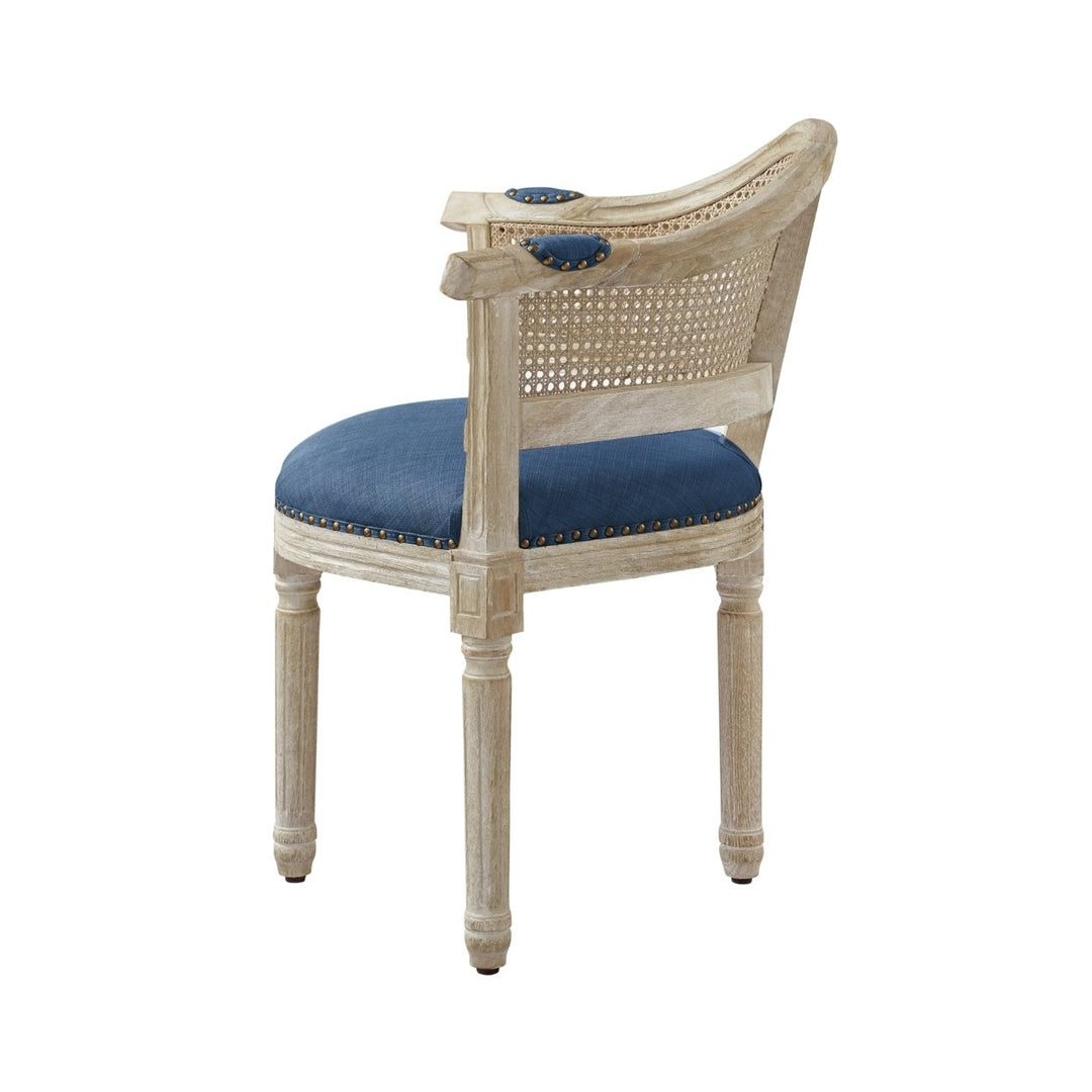 Arius Accent Chair - Upholstered, Nailhead Trim  Rattan Imitation, Curved Back  Antique Brushed Wood Finish Image 6