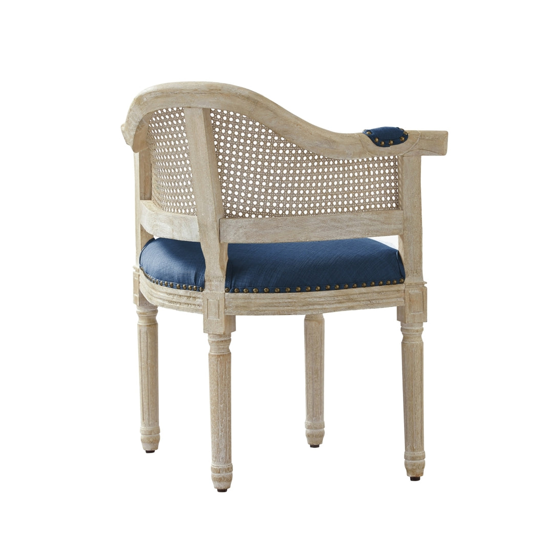 Arius Accent Chair - Upholstered, Nailhead Trim  Rattan Imitation, Curved Back  Antique Brushed Wood Finish Image 8